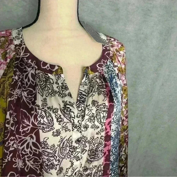NWT 3XL Daniel Rainn Long Sleeve Scoop V-Neck Floral Boho Inspired Tunic Blouse - Picture 2 of 13